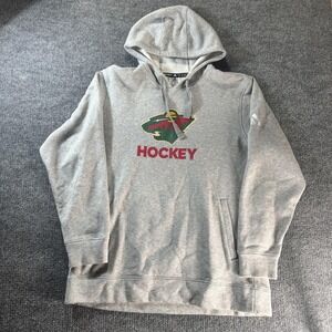 Minnesota Wild Hoodie Mens XL Gray NHL Hockey Adidas Fleece Sweatshirt
